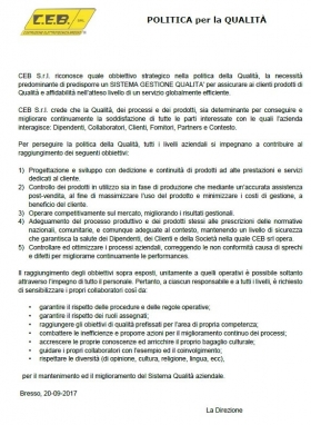 Politica della Qualità 2021 - C.E.B. srl